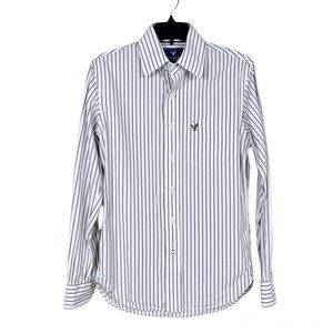 American Eagle Outfitters White Beige Striped Button Front Long Sleeve Shirt XS